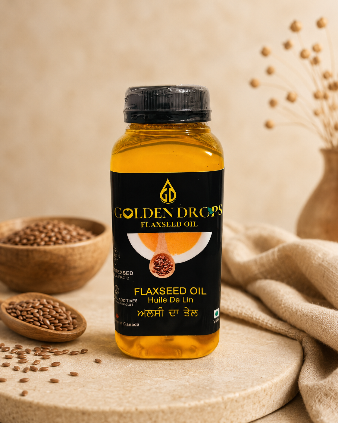 Golden Drops Flaxseed Oil bottle